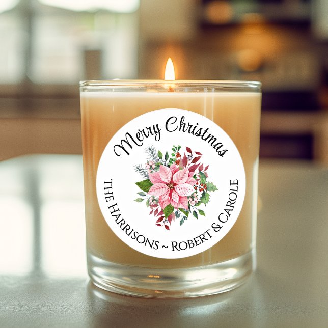 Adesivo Nome Merry Christmas Pink Poinsettia Buquê 3 in (Criador carregado)