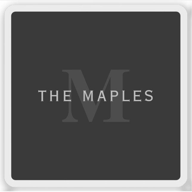 Adesivo Nome Moderno e Monograma | Cinzas e preto (Frente)