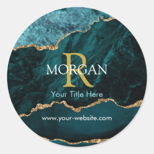 Adesivo Nome & Monograma, Agate Preto Teal, Texto Branco D