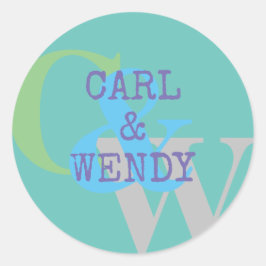 Adesivo Nome monograma cinza azul VERDE presente elegante