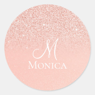 Adesivo Nome monograma com brilho de glitter rosa moderno 