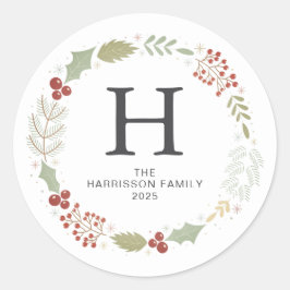 Adesivo Nome Monograma da Família Floral Christmas Wreath