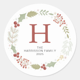 Adesivo Nome Monograma da Família Floral Christmas Wreath