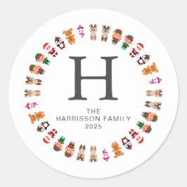 Adesivo Nome Monograma da Família Floral Christmas Wreath
