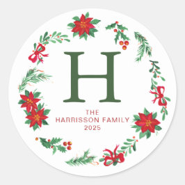 Adesivo Nome Monograma da Família Floral Christmas Wreath