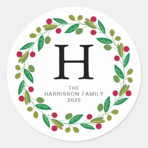 Adesivo Nome Monograma da Família Floral Christmas Wreath