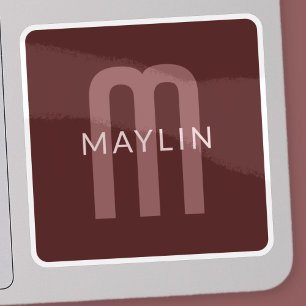 Adesivo Nome Monograma de aparência Moderna Maroon Red