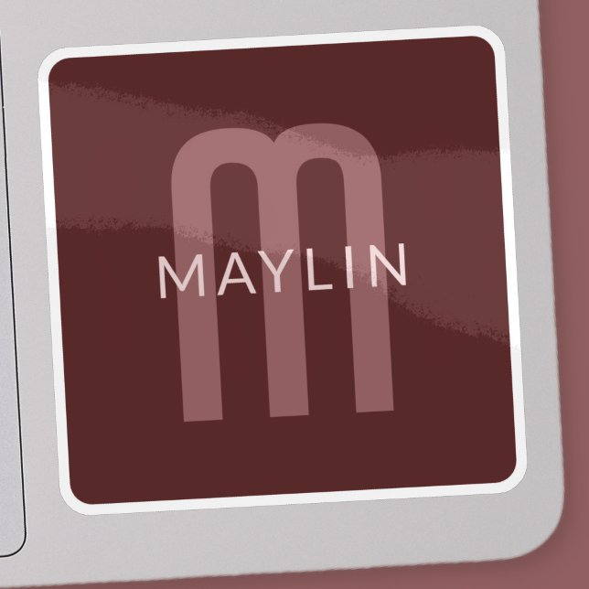 Adesivo Nome Monograma de aparência Moderna | Maroon Red (Criador carregado)