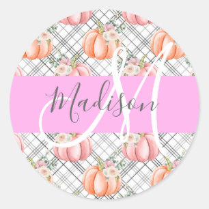 Adesivo Nome Monograma de Menina Floral Cinza Rosa Pêssego