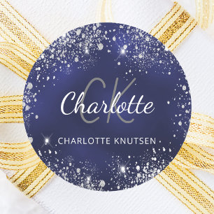 Adesivo Nome monograma em pó brilhante azul marinho prata