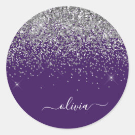Adesivo Nome Monograma Glitter Roxo Prata Menina