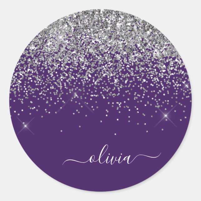 Adesivo Nome Monograma Glitter Roxo Prata Menina (Frente)