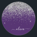Adesivo Nome Monograma Glitter Roxo Prateado Menina<br><div class="desc">Etiquetas de Endereço de Monograma com Brilho Prateado e Roxo para Festas. Isso faz o presente perfeito para alguém que ama luxo e estilos chiques em datas como 16 anos,  casamento,  chá de noiva,  aniversário de casamento,  chá de bebê ou despedida de solteira.</div>