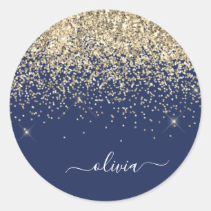 Adesivo Nome Monograma Menina Azul Marinho Dourado Brilho 