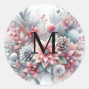 Adesivo Nome monograma Natal floral pastel aquarela