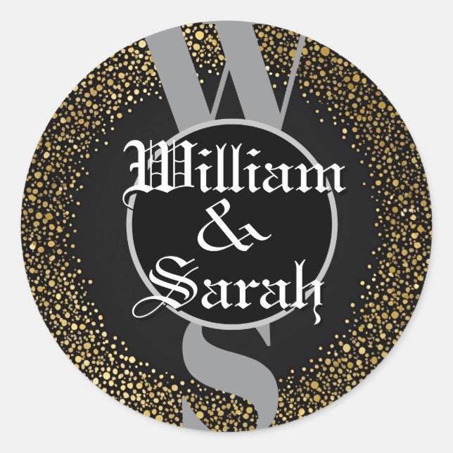 Adesivo nome Monograma personalizado dourado preto cinza e (Frente)
