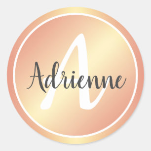 Adesivo Nome Monograma Rosa Pastel Dourado Rosa Elegante