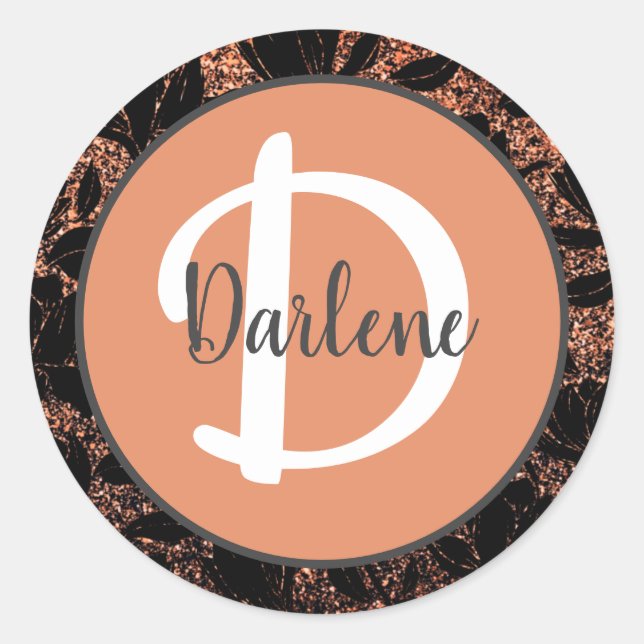 Adesivo Nome Monogramado Elegante Floral Pastel Coral Pêss (Frente)