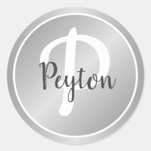 Adesivo Nome Monogramado Simples Elegante Cinza Prata