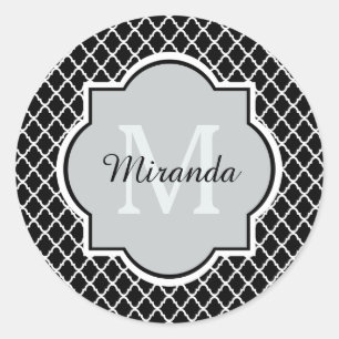 Adesivo Nome Monogrammed preto e branco moderno de