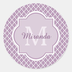 Adesivo Nome Monogrammed roxo de Quatrefoil da lavanda