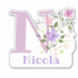 Adesivo Nome Nicola & Inicial com Floral Design