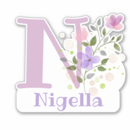 Adesivo Nome Nigella e inicial com Floral Design