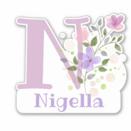 Adesivo Nome Nigella & Inicial com Desenho Floral