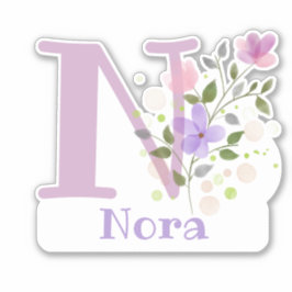 Adesivo Nome Nora & Inicial com Design Floral