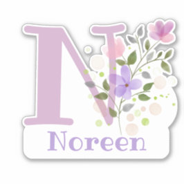 Adesivo Nome Noreen & Inicial com Floral Design