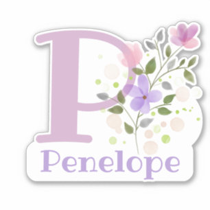 Adesivo Nome Penelope mais Inicial com Desenho Floral