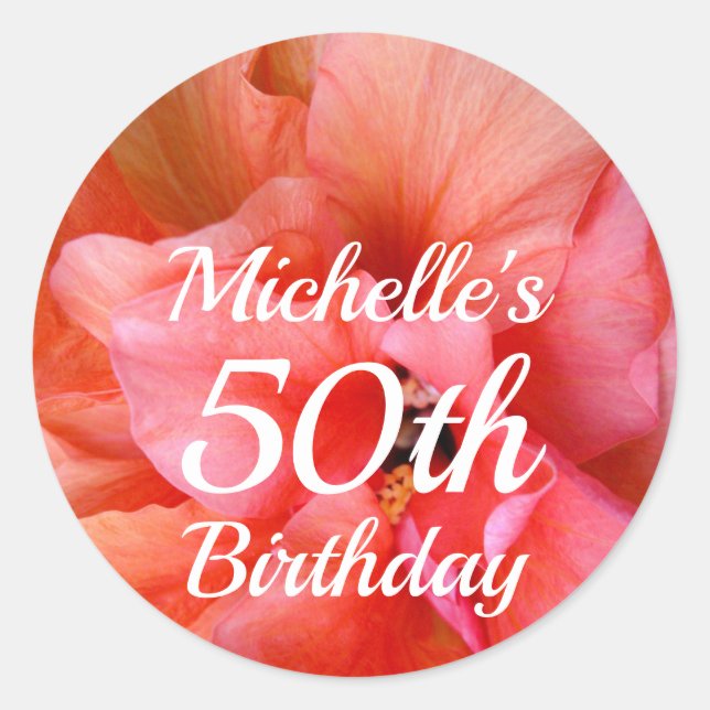 Adesivo Nome Personalizado 50º Aniversário Foto de Flor La (Frente)