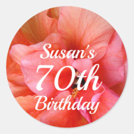 Adesivo Nome personalizado 70 Birthday Pink Orange Flower
