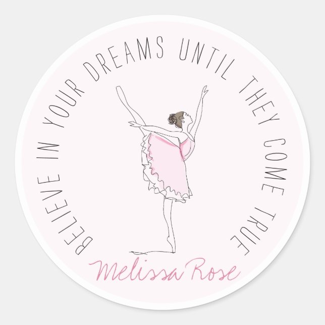 Adesivo Nome personalizado Ballerina rosa acredita em seus (Frente)