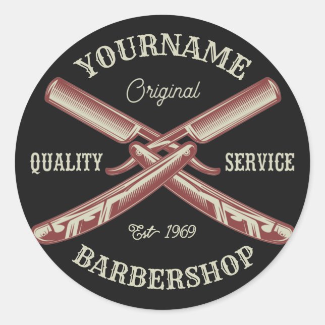 Adesivo NOME Personalizado Barber Hetero Razor Barbershop (Frente)