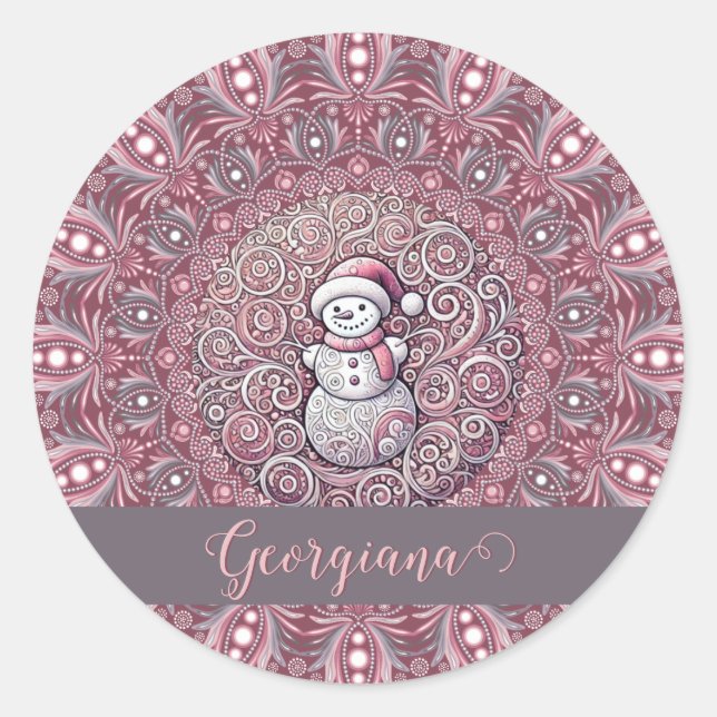 Adesivo Nome Personalizado Bastante Quente Snowman Mandala (Frente)