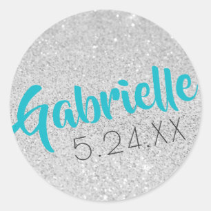 Adesivo Nome Personalizado Bat Mitzvah Silver Glitter U PI