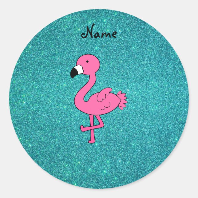 Adesivo Nome personalizado brilho rosado do flamingo turqu (Frente)