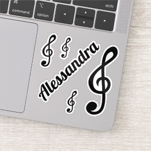 Adesivo Nome Personalizado Clave de Sol Notas Musicais Mús