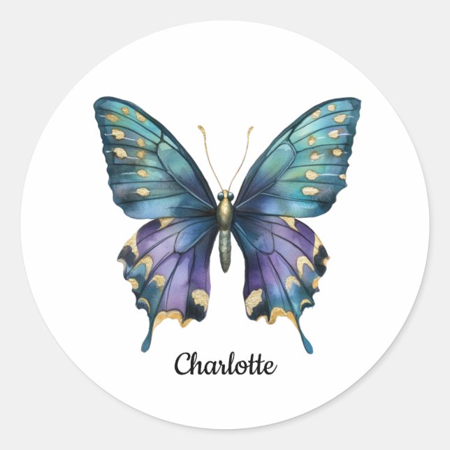 Adesivo Nome Personalizado com Borboleta Azul Clássico Red (Frente)
