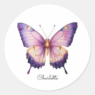 Adesivo Nome Personalizado com Borboleta Rosa