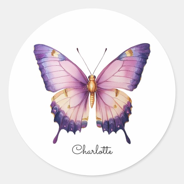 Adesivo Nome Personalizado com Borboleta Rosa (Frente)