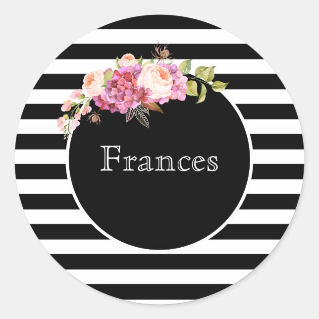 Adesivo Nome personalizado com faixas pretas e brancas e f (Frente)