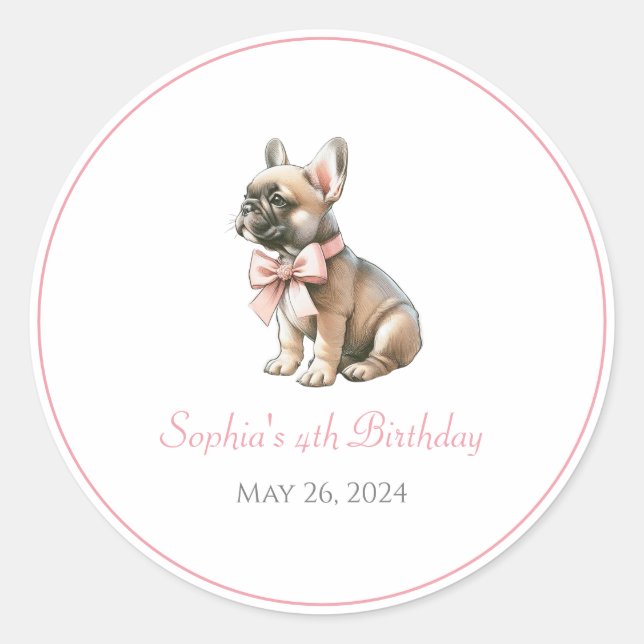 Adesivo Nome personalizado Coquette Frenchie Birthday Stic (Frente)