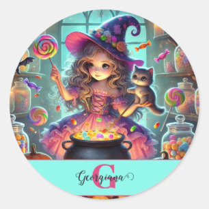 Adesivo Nome Personalizado - Cute Whimsical Witch Hallowee