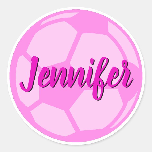 Adesivo Nome Personalizado da Bola de Futebol Rosa (Frente)