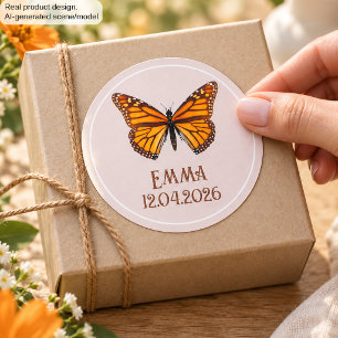 Adesivo Nome Personalizado da Borboleta Monarca Data Arte