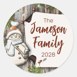 Adesivo Nome Personalizado da Família Snowman de Natal