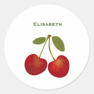Adesivo Nome personalizado da fruta de cerejas vermelhas
