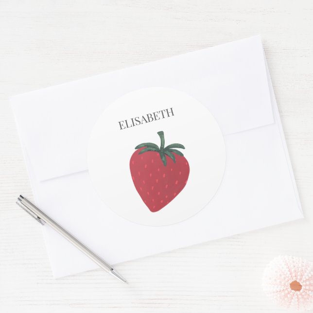 Adesivo Nome Personalizado da Fruta de Morango Vermelho (Envelope)
